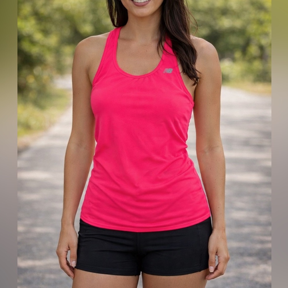 New Balance Neon Pink Racerback Tank Top Medium Women Gym Outdoor Jogging Sporty - Picture 1 of 6